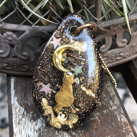 Jewelry - Cat and the moon Galaxy handmade resin necklace
